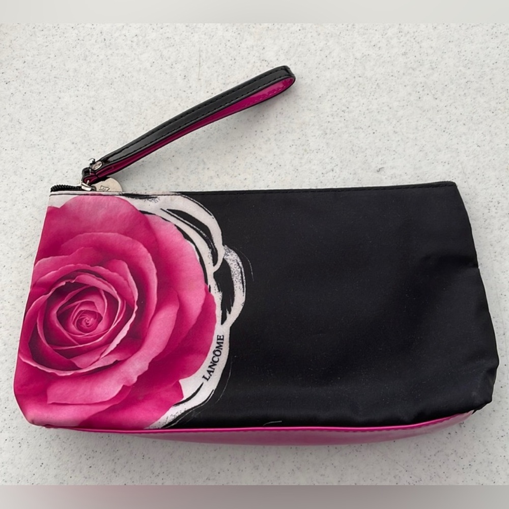 LANCÔME Makeup Black and Pink Floral Cosmetics Pouch, EUC (RDBIN)